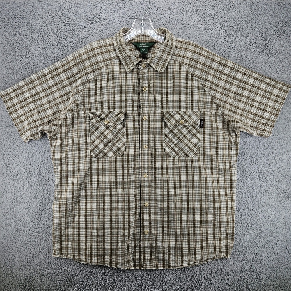 Woolrich Mens XL Plaid Button Down Shirt Short Sleeve Dark Shale Cotton